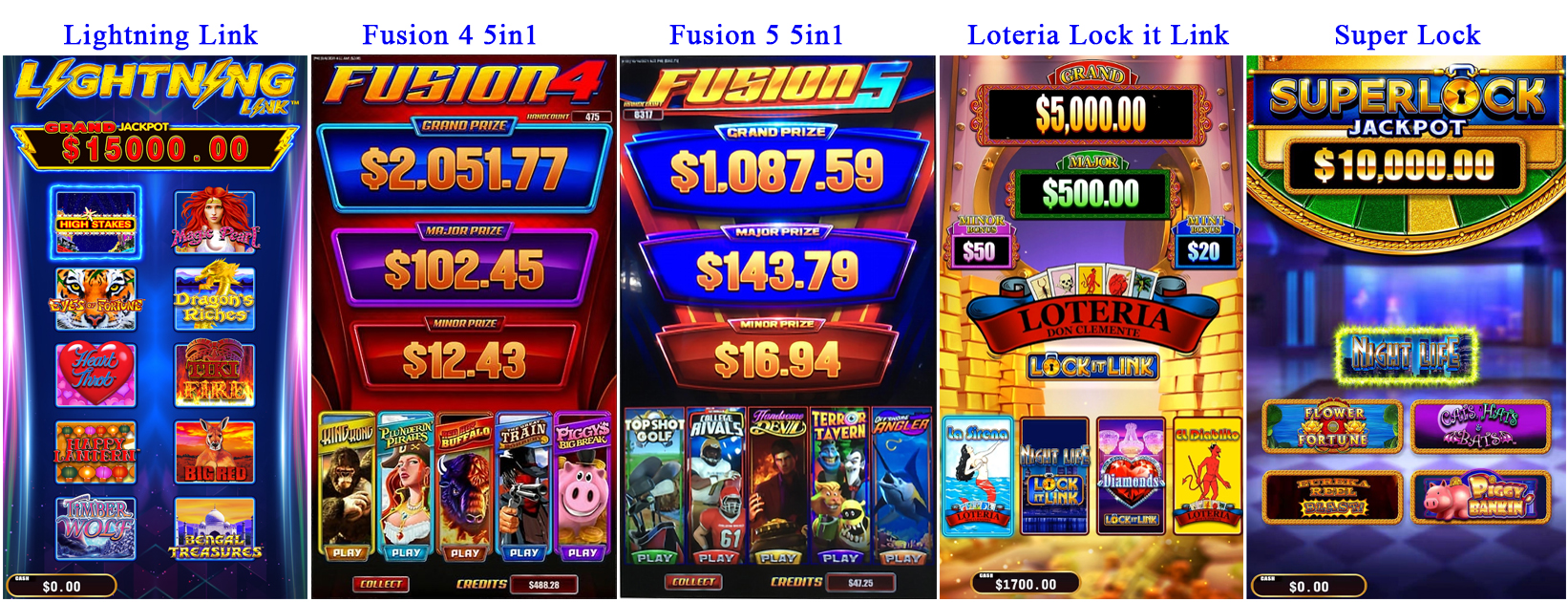Lightning Link | Fusion 4 | Fusion 5 | Loteria Lock it Link | Super Lock