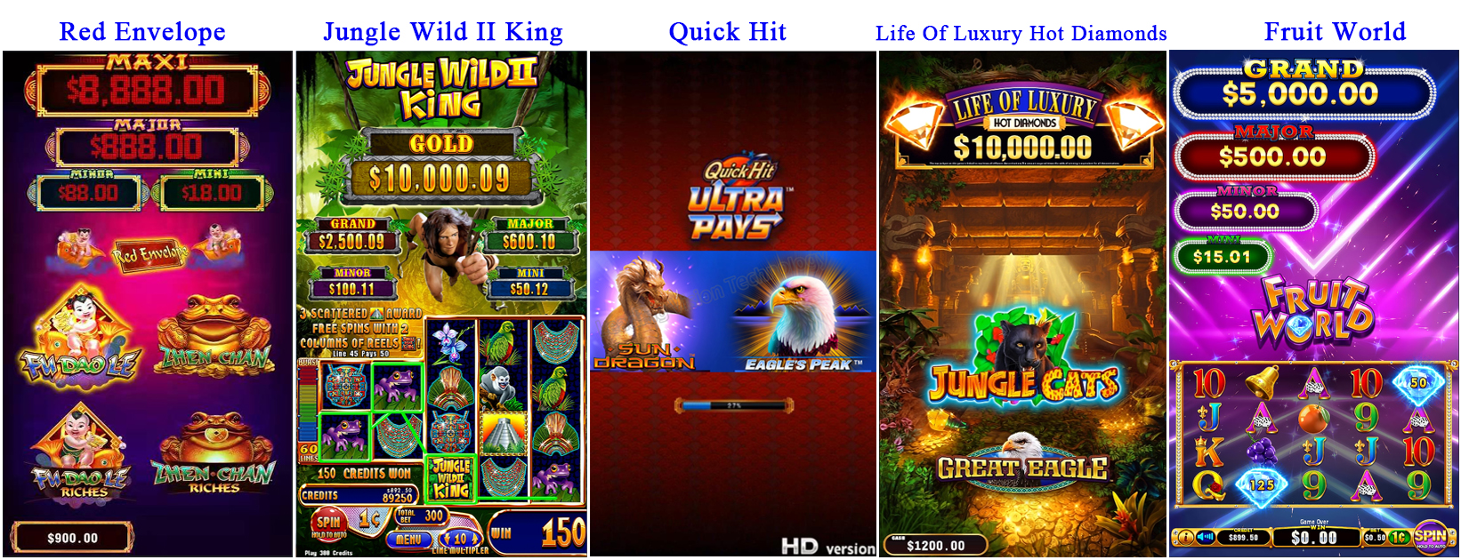 Red Envelope | Jungle Wild II King | Quick Hit | Life Of Luxury Hot Diamonds | Fruit World