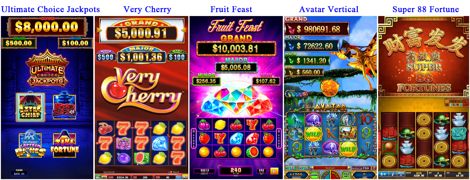 Ultimate Choice Jackpots | Very Cherry | Fruit Feast | Avatar Vertical | Super 88 Fortune