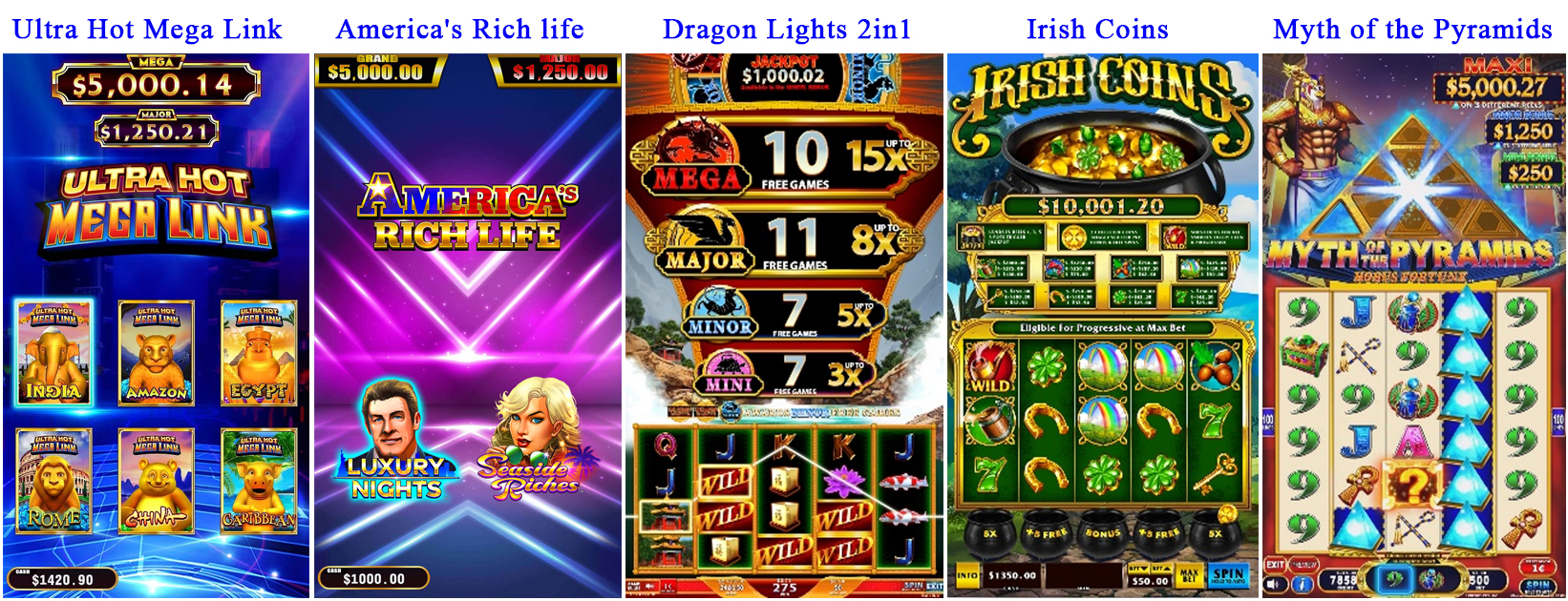 Ultra Hot Mega Link 6 in 1 | America's Rich life | Dragon Lights 2in1 | IRISH COINS | Myth of the Pyramids 2in1